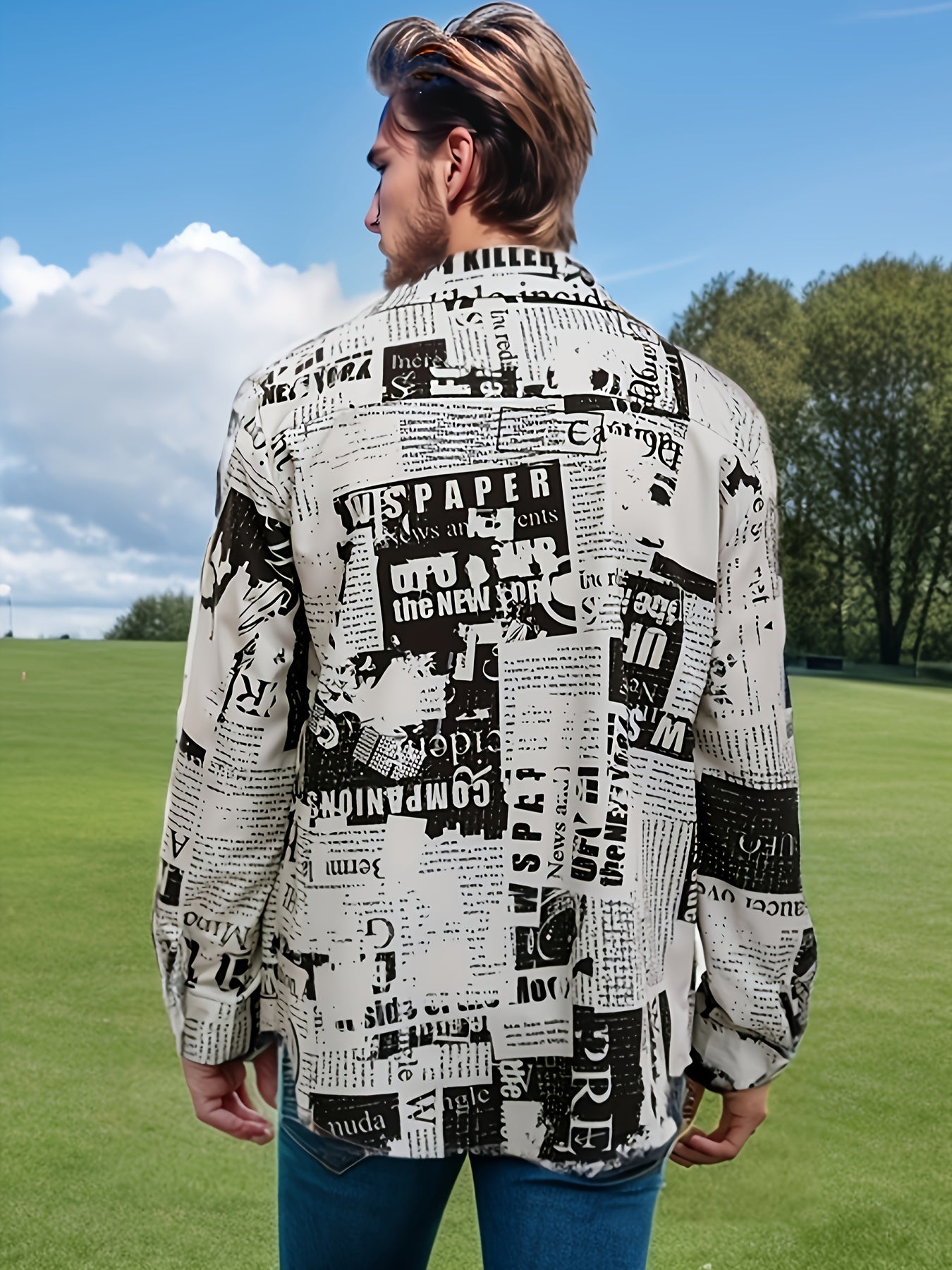 Men's Newspaper Print Casual Shirt