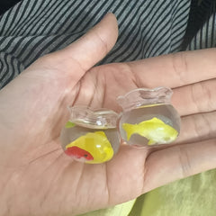 2pcs 1:12 Scale Dollhouse Glass Fishbowls with Grass & Fish