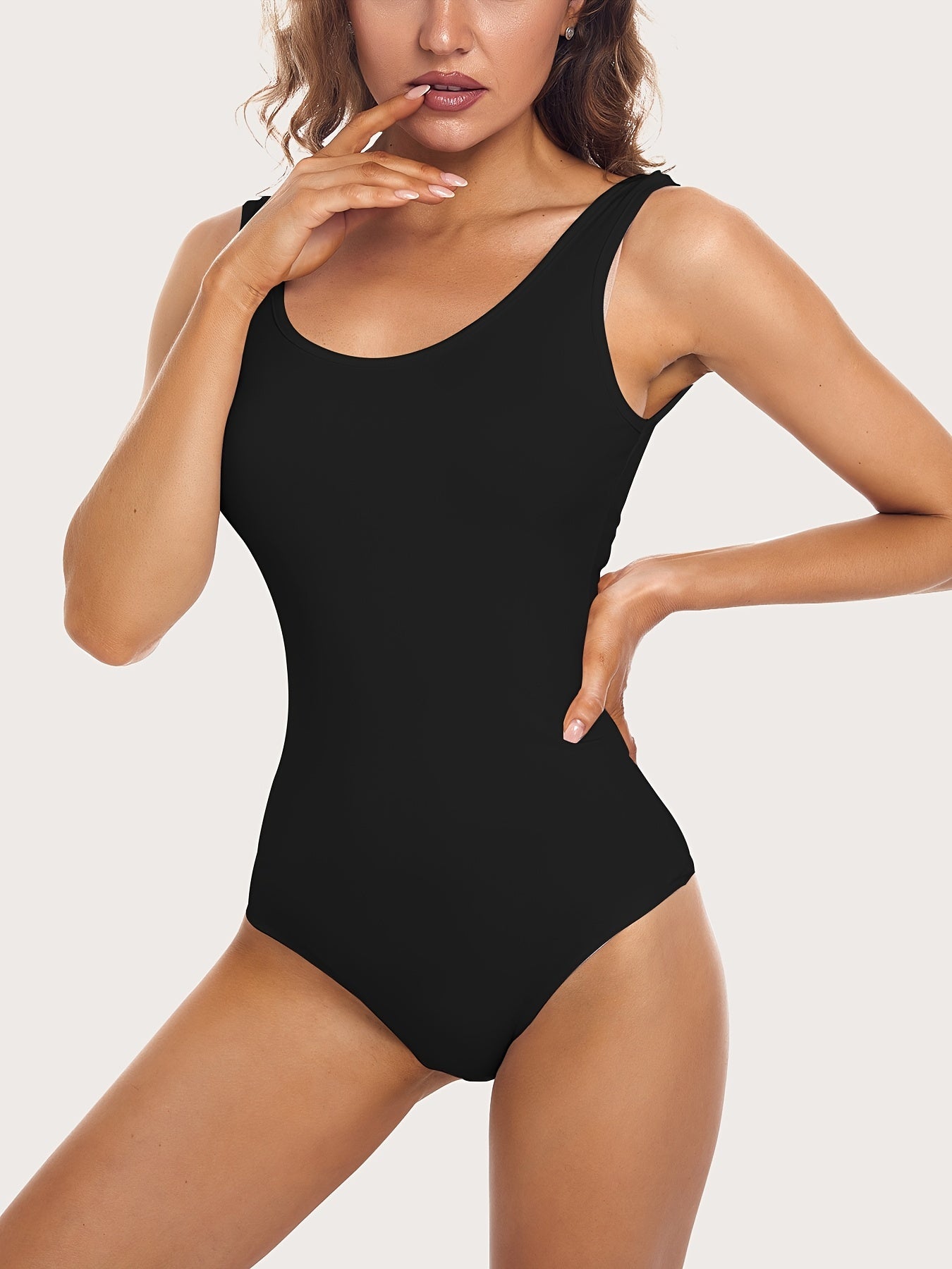 Scoop Neck Tank Bodysuit Sleeveless Slim Casual Bodysuit