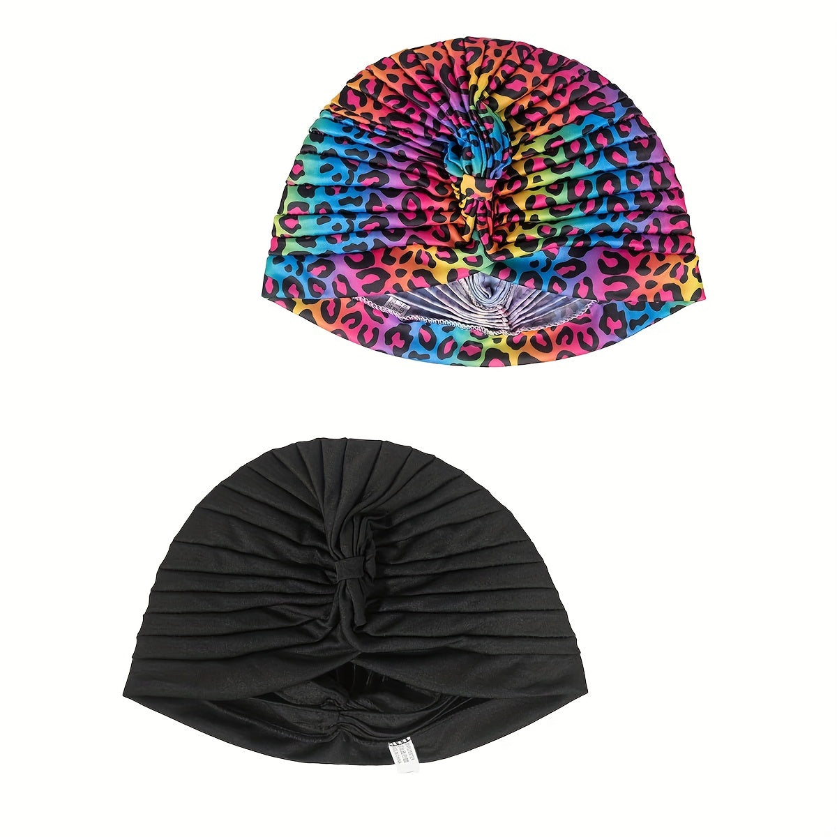 2pcs Leopard Turban Cap BowKnot Head Wraps Elastic Ramadan Scarf Chemo Hats
