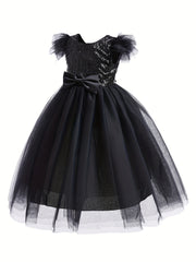 Girls Tulle Sleeves Princess Long Dress