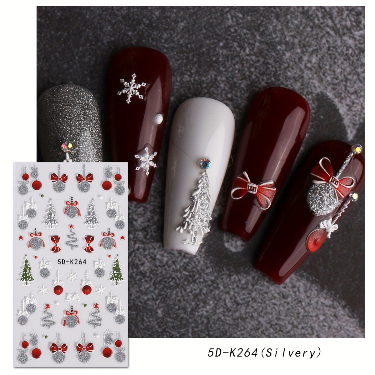 5D Embossed Christmas Nail Art Stickers Snowflake Snowman Nail Art Decals