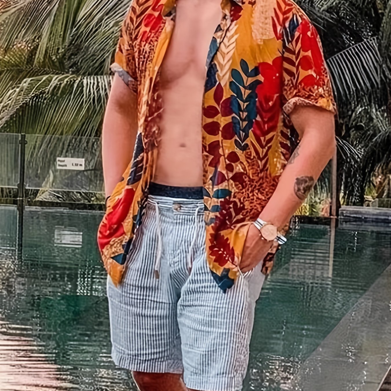 Men's Floral Hawaii Style Shirt Short Sleeve Button Up