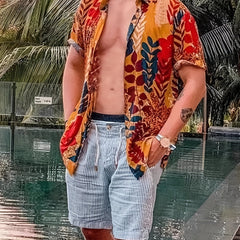 Men's Floral Hawaii Style Shirt Short Sleeve Button Up