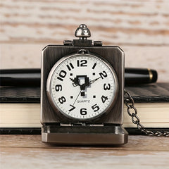 Vintage Square Quartz Pocket Watch Pendant Chain Gift