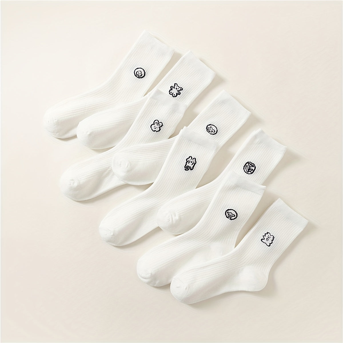 8 Pairs Cartoon Print Socks Women's Mid Tube Stockings