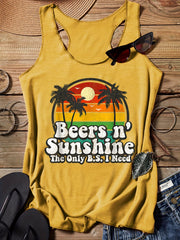 Seaside Scenery & Letter Print Tank Top Summer Sports Top