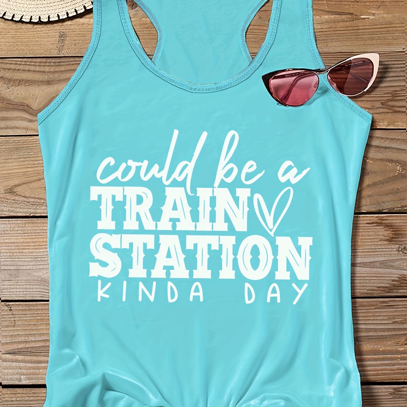 Women's Slogan Print Tank Top Round Neck Vest