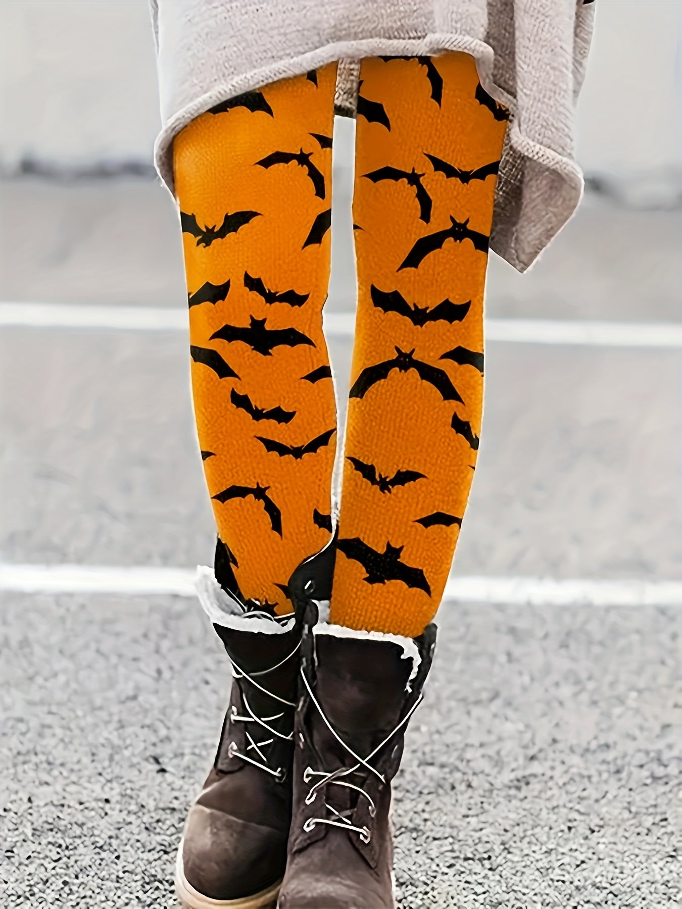 Halloween Bat Print Skinny Leggings Elastic Waist Stretchy Women's Clothing