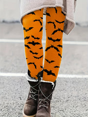 Halloween Bat Print Skinny Leggings Elastic Waist Stretchy Women's Clothing