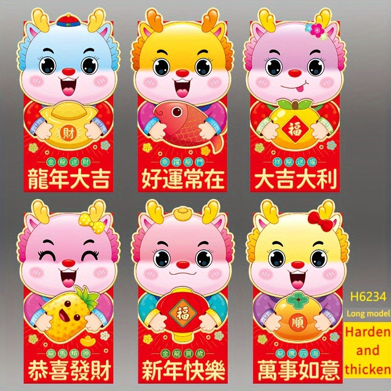 6 Dragon Zodiac Red Envelopes 3D Chinese Year Patterns Year Bag