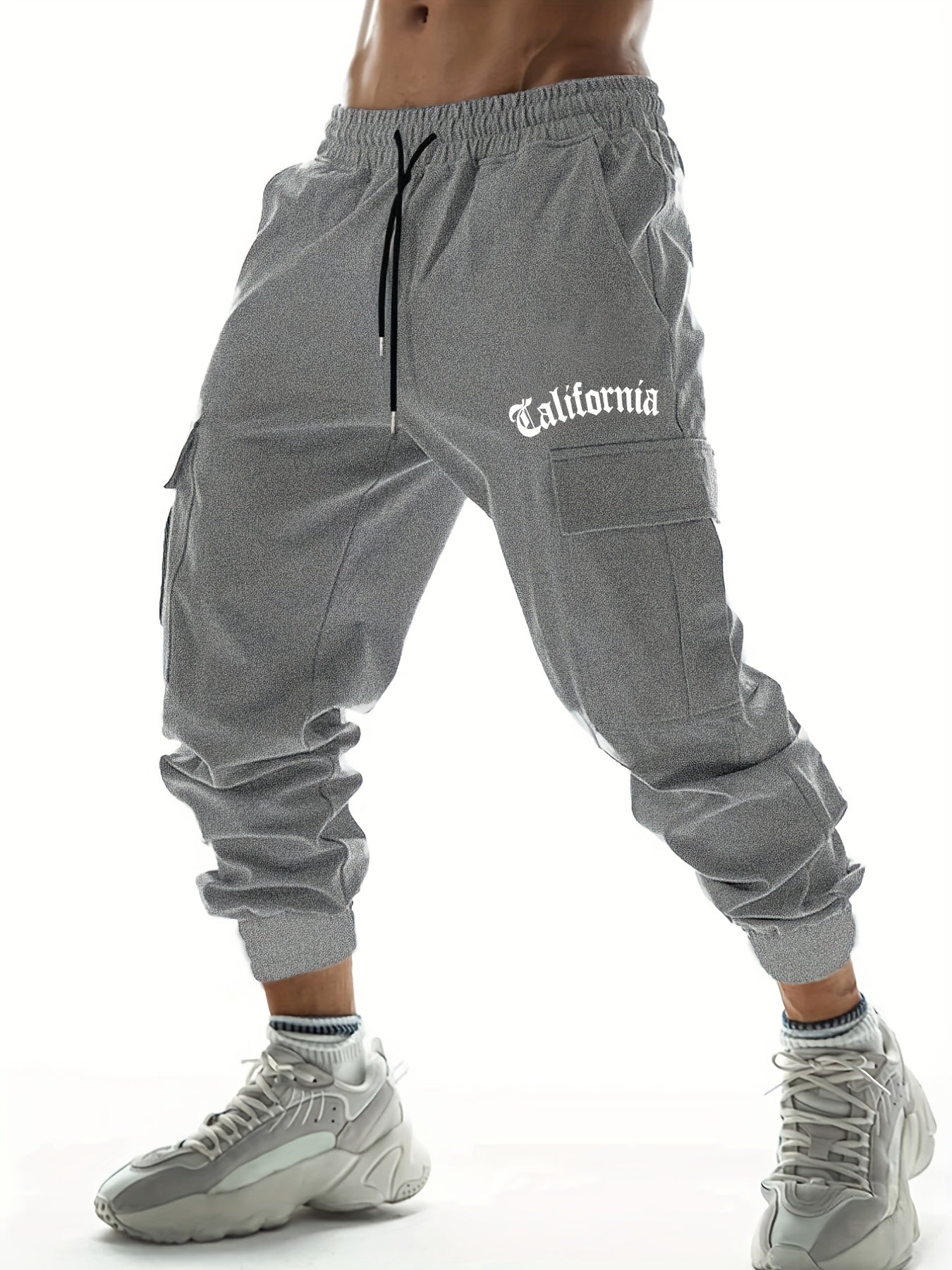 California Men's Cargo Pants Drawstring Jogger Pockets Casual Comfy