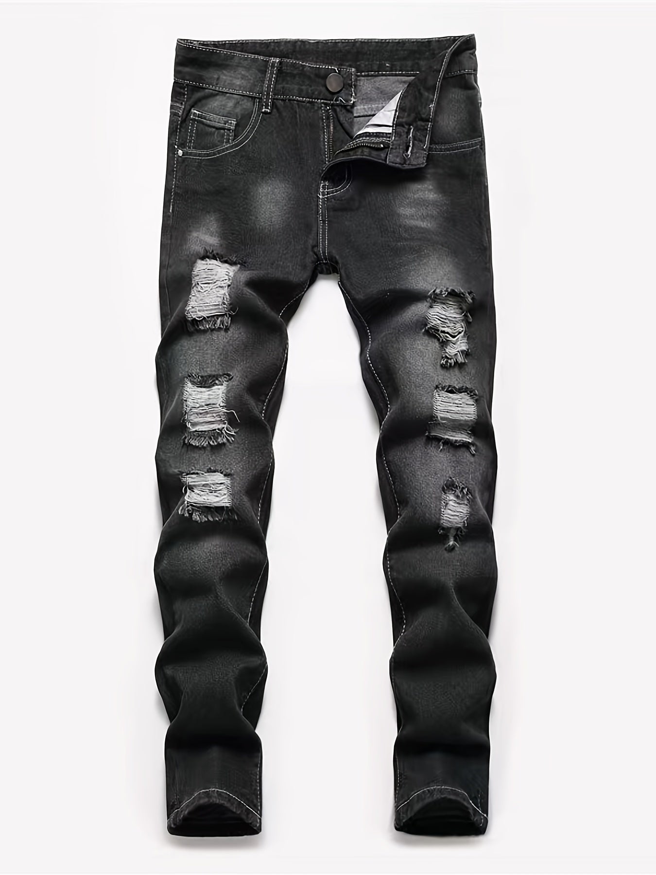 Boys Distressed Jeans Skinny Fit Washed Denim Pants