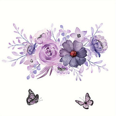Purple Butterfly Flying Flower Leaves Wall Sticker Toilet Sticker