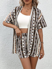 Argyle Print Two Piece Set Short Sleeve Tops & Drawstring Shorts
