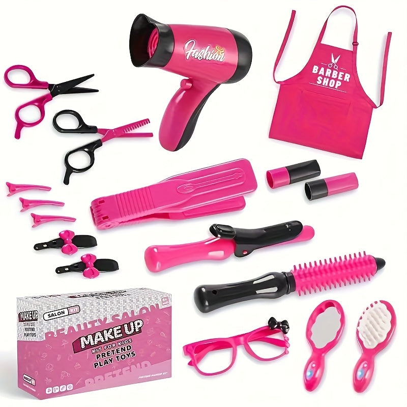 Girls' Hair Tool Playset Makeup Dress Up Toys Realistic Hair Dryer Brushes Sciss