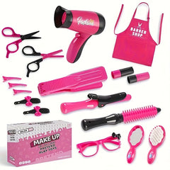 Girls' Hair Tool Playset Makeup Dress Up Toys Realistic Hair Dryer Brushes Sciss