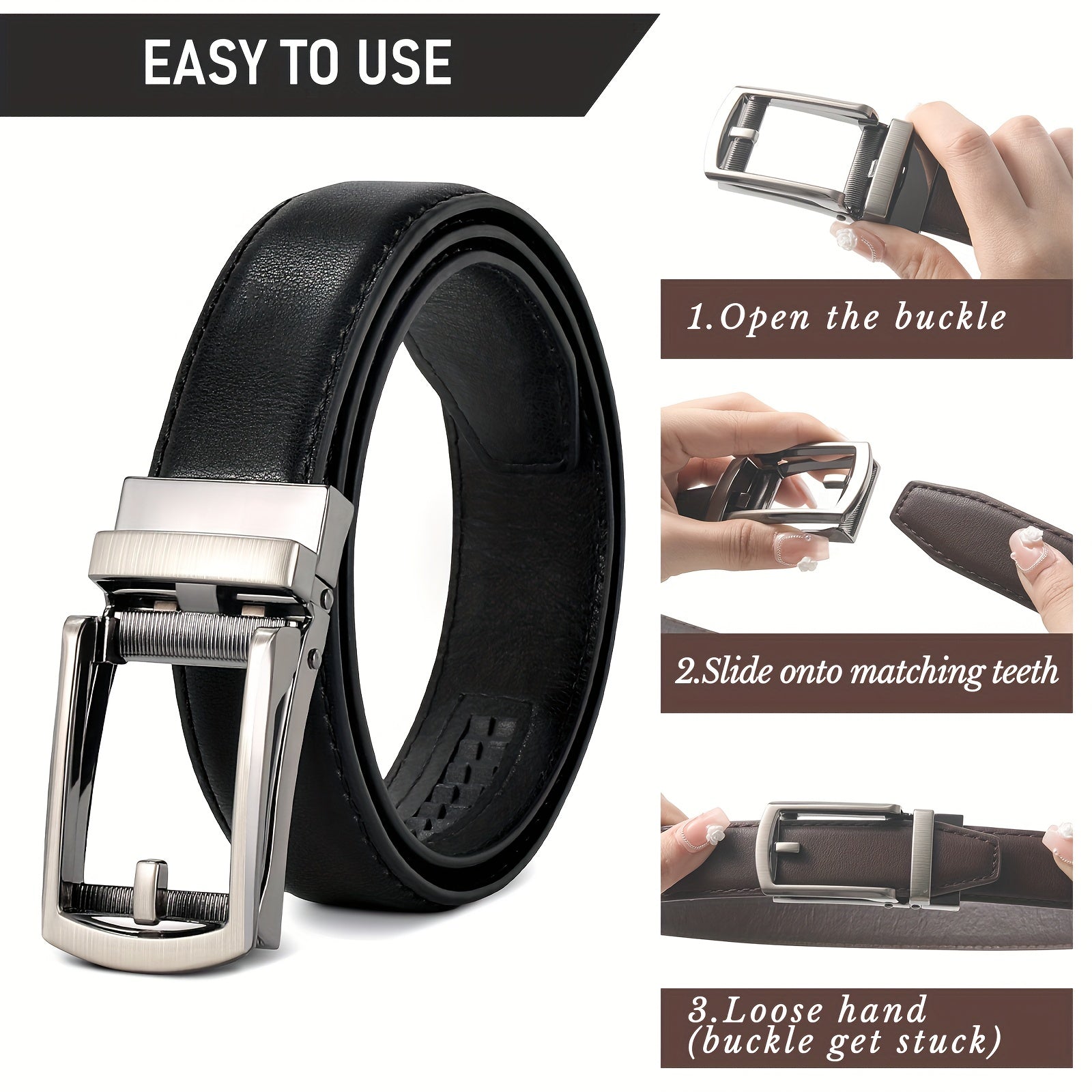 Kids Brown PU Leather Belt with Automatic Elastic Waistband