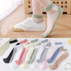5 Pairs Chrysanthemum Print Sheer Ankle Socks Women's Stockings & Hosiery