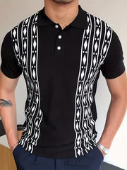 Turn Down Collar Shirt Contrast Buttons Short Sleeve Knit Shirt