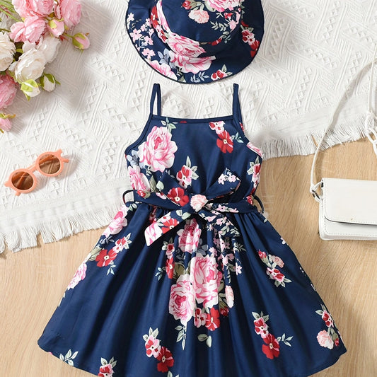 Girls Casual Floral Print Cami Dress 2PCS Set