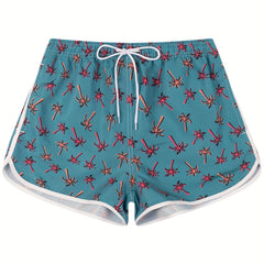 Coconut Tree Drawstring Beach Shorts for Women