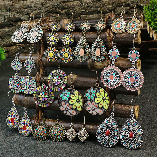Vintage Style Turquoise Dangle Earrings Geometric Shape