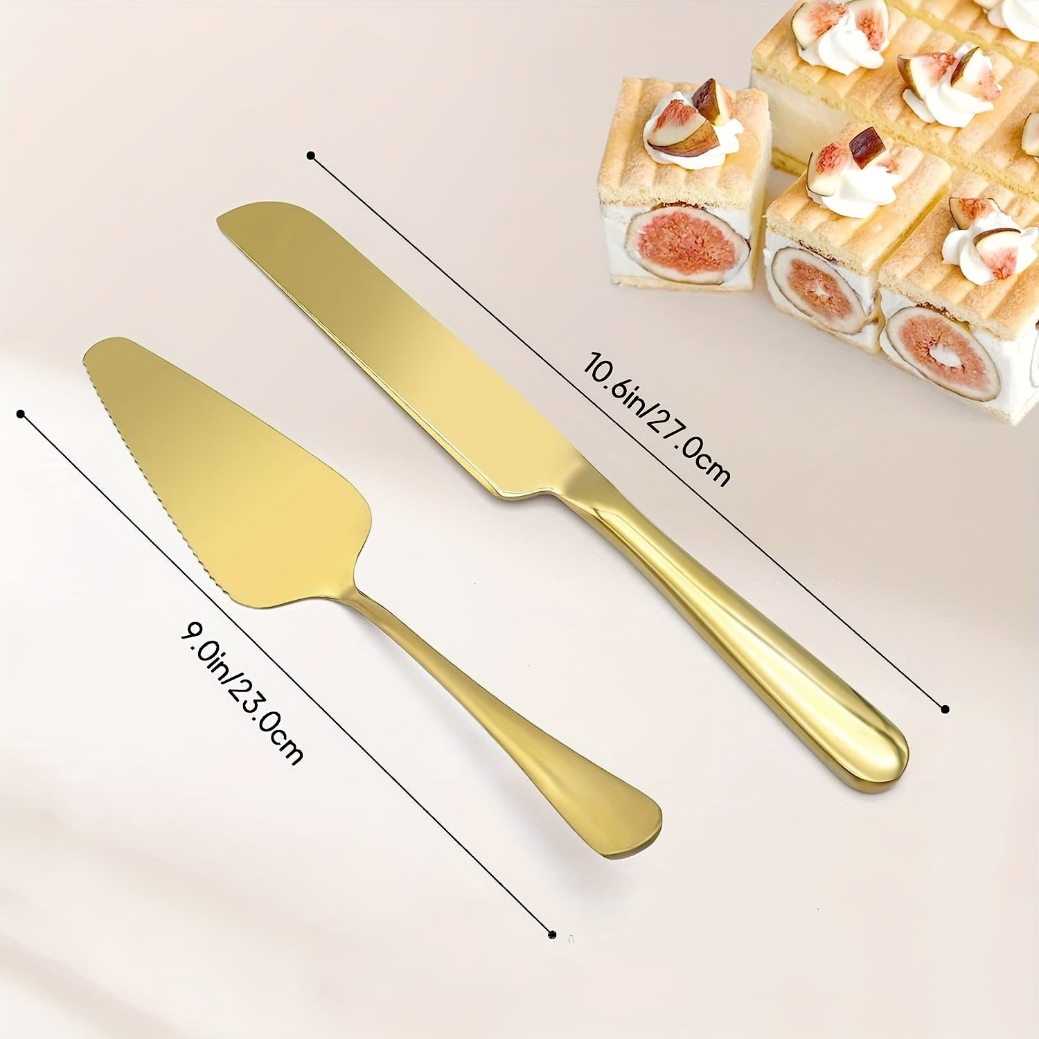 2PCS Cake Serving Set Stainless Steel Cake And Server Set Golden