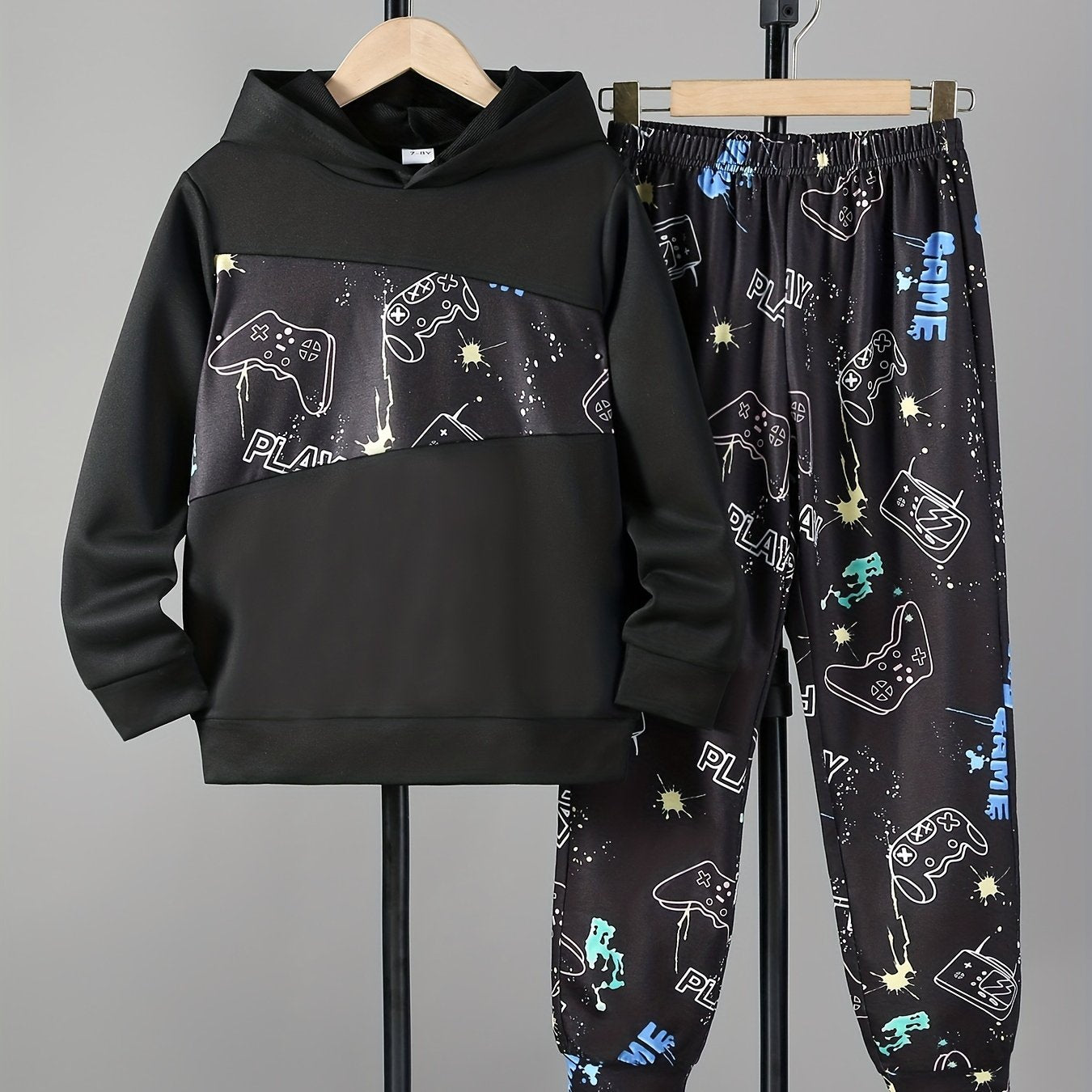 Boy's Gamepad Graffiti Hoodie & Sweatpants Set