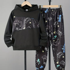 Boy's Gamepad Graffiti Hoodie & Sweatpants Set