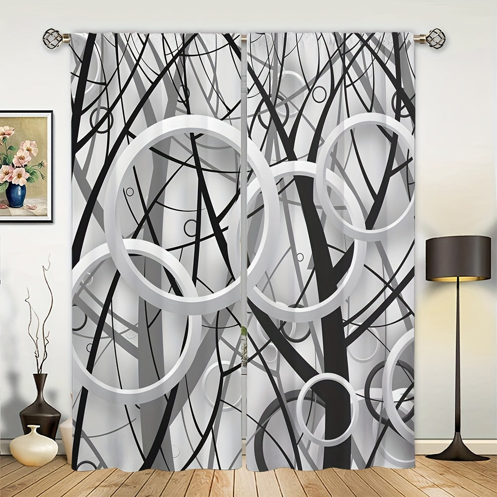 Gray Art Curtain Rod Pocket Digital Printed Curtains