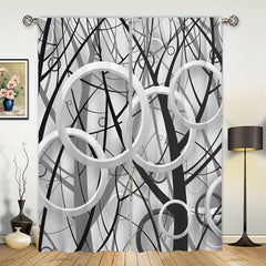 Gray Art Curtain Rod Pocket Digital Printed Curtains