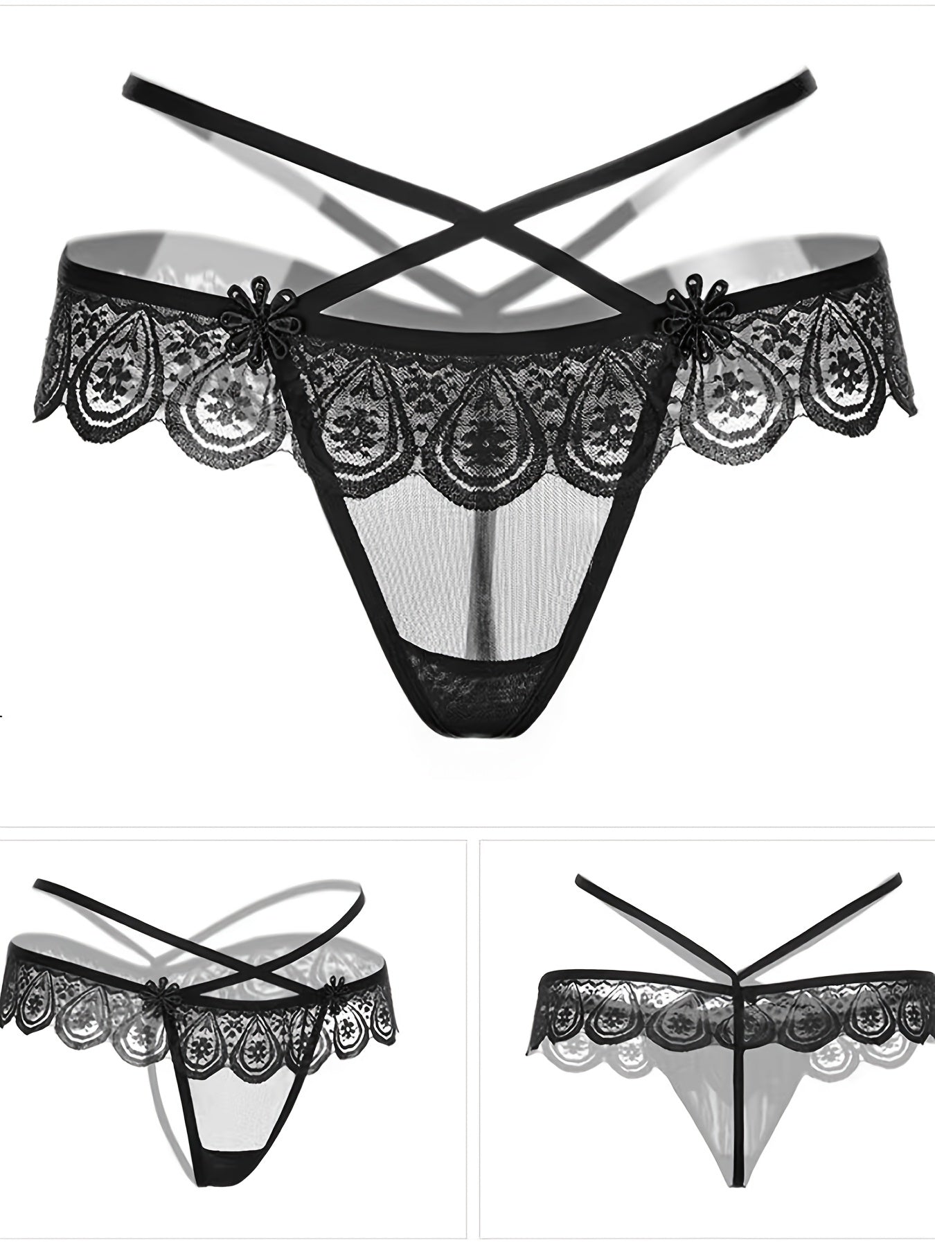 4pcs Sexy Lace Mesh Thongs Low Waist Sheer Lingerie