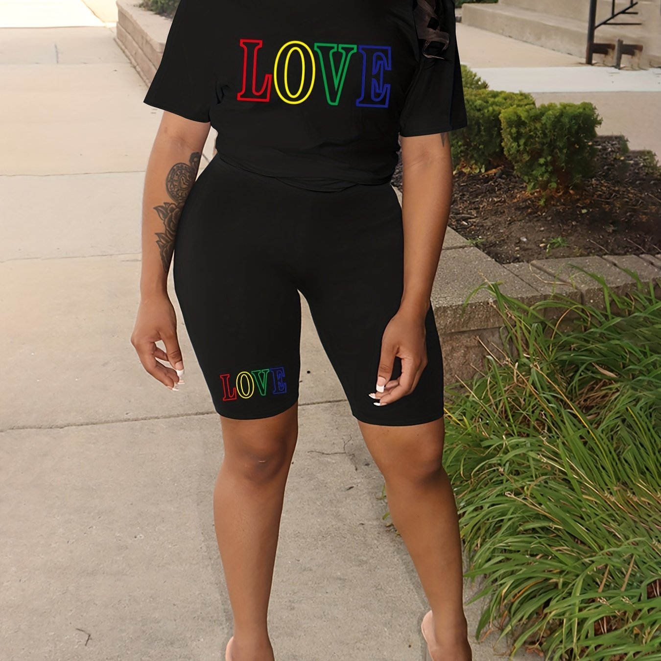 Letter Print Top & Shorts Set - Casual 2 Piece Outfit