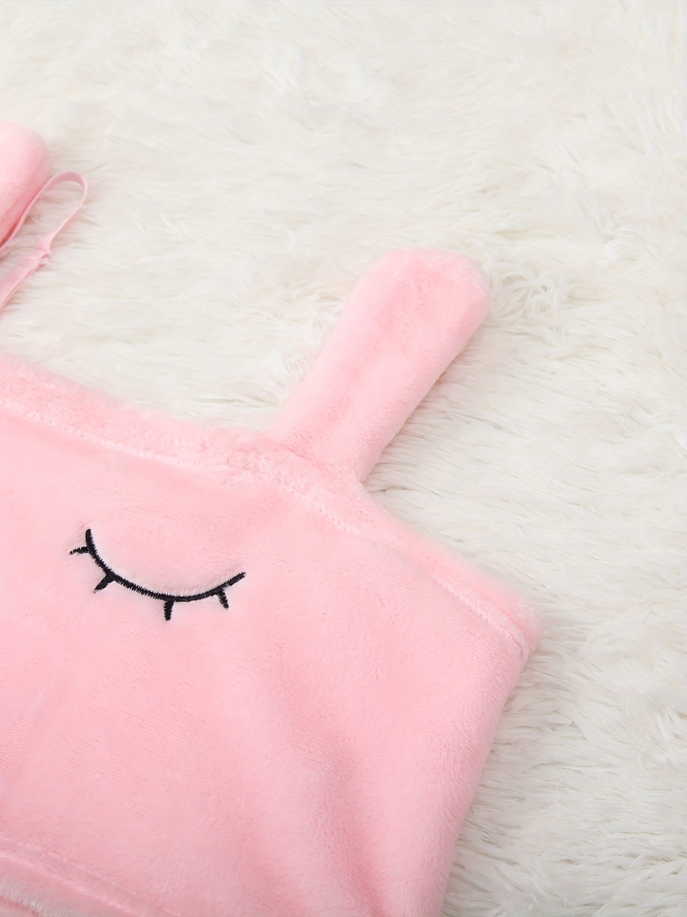 Cartoon Embroidery Pajama Set Plush Tank Top & Shorts