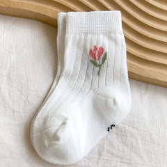 5 Pairs Small Flower Summer Thin Knee Socks for Baby and Child