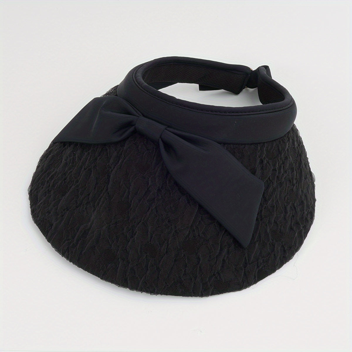Bow Decor Embossed Visor Hat Wide Brim Lace Sun Hats Casual UV Protection
