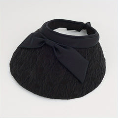 Bow Decor Embossed Visor Hat Wide Brim Lace Sun Hats Casual UV Protection