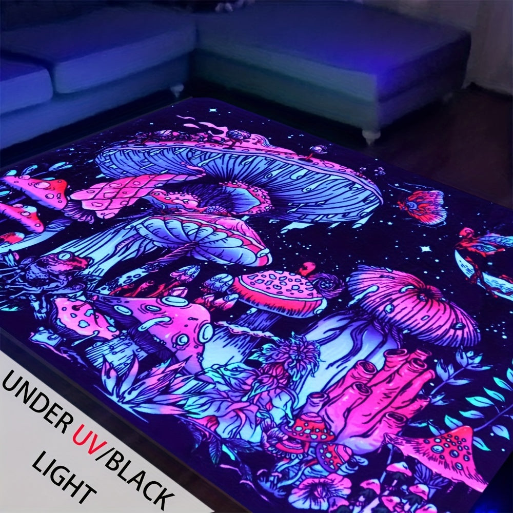 Magic Mushroom UV Light Flannel Rug Large Non Slip Mat for Bedroom Living Room