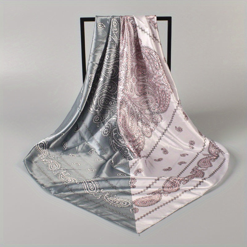 Vintage Paisley Print Satin Scarf Block Square Neckerchief Women Shawl