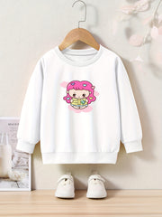 Lovely Studying Girl Graphic Crew Neck Long Sleeve Sweatshirt Kids Clothes