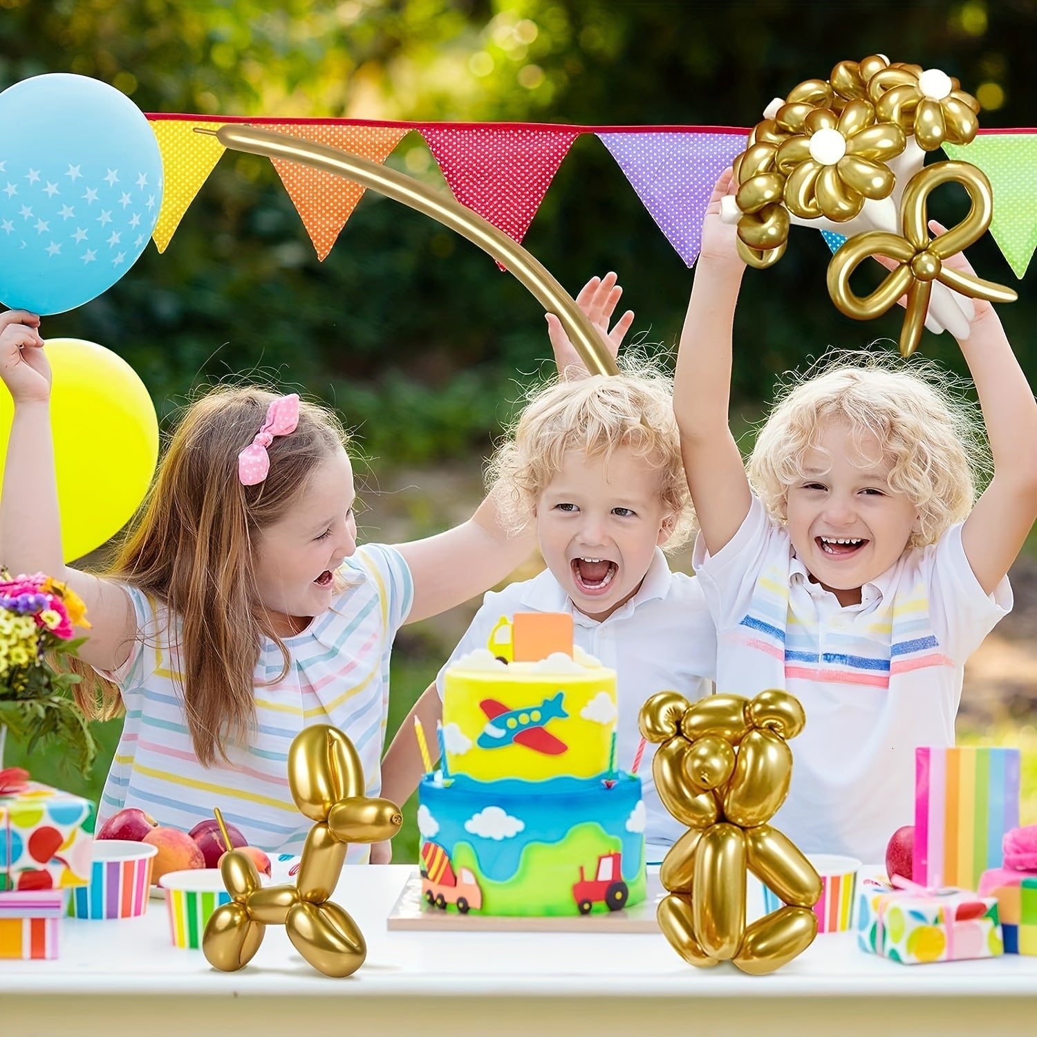 100pcs Metallic Golden Long Balloons For Party