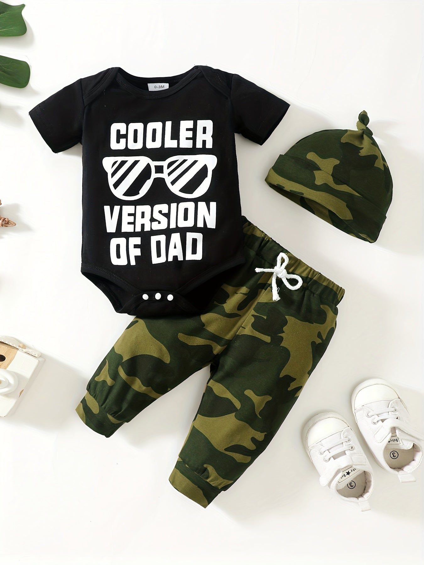 Infant Boys Cooler Dad Short Sleeve Onesie & Pants & Hat Set