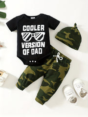 Infant Boys Cooler Dad Short Sleeve Onesie & Pants & Hat Set