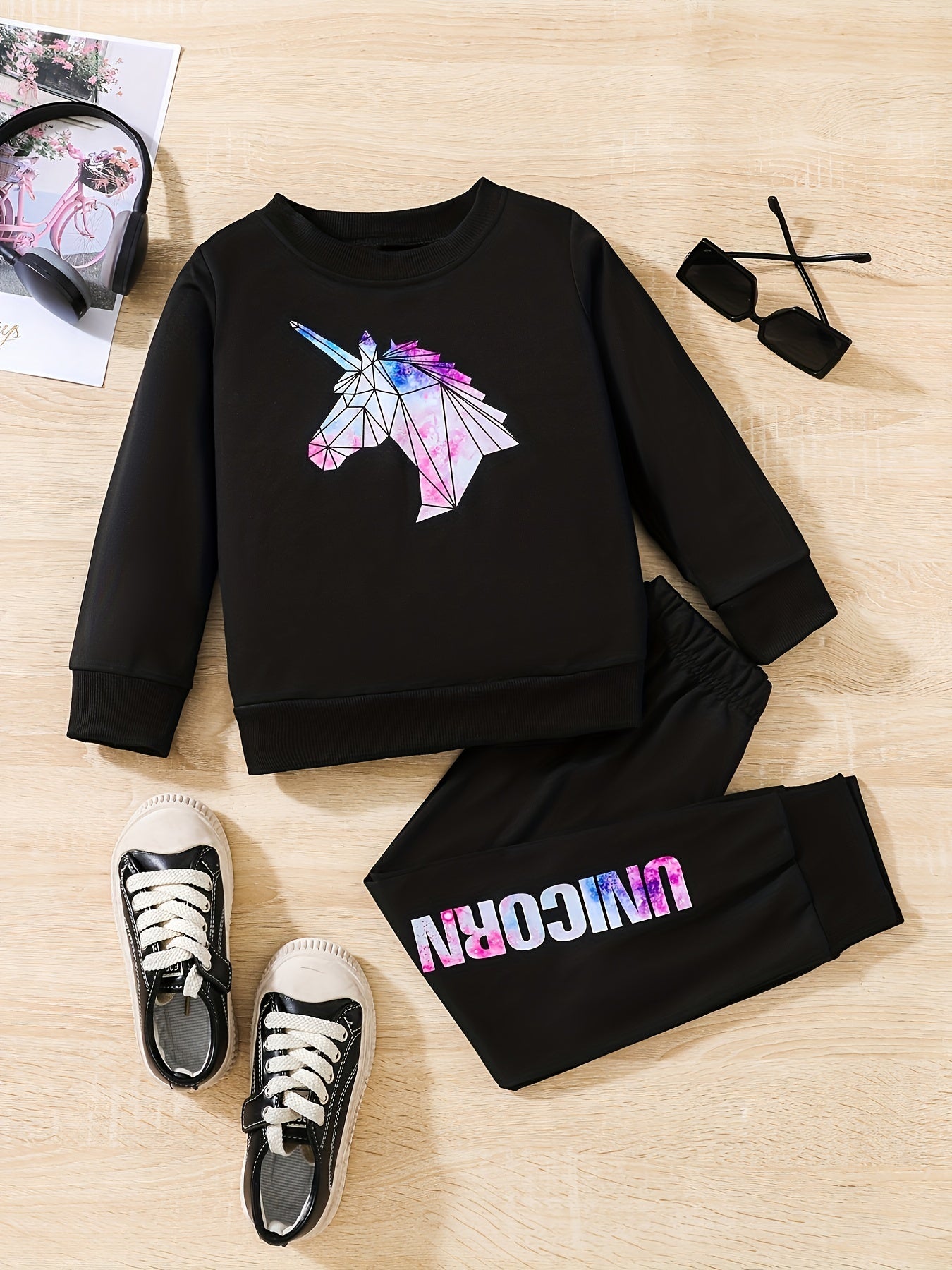 Girls Unicorn Sweatshirt Trousers 2pcs Set Spring Fall