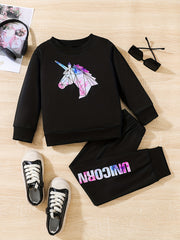 Girls Unicorn Sweatshirt Trousers 2pcs Set Spring Fall