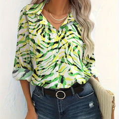Allover Print Button Up Long Sleeve Blouse