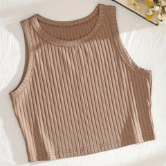 Ribbed Knit Summer Crop Top Y2K Sleeveless Solid Casual Top Women's Clothing