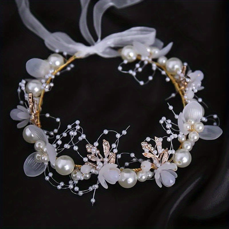 Bride Flower Crown Tiaras Crystal Pearl Hair Vine Wedding Hair Accessories