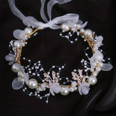 Bride Flower Crown Tiaras Crystal Pearl Hair Vine Wedding Hair Accessories